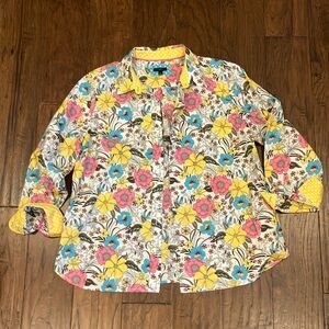 Talbots Floral Button-Up with Yellow and Pink